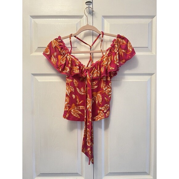 FREE PEOPLE Womens Blouse Cha Cha Stylish Raspberry Pink Size Small OB944888 - Picture 3 of 5